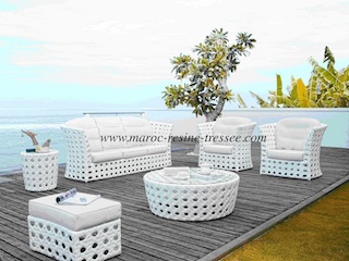 Canap&eacute; fauteuil salon de jardin en r&eacute;sine tress&eacute;e 