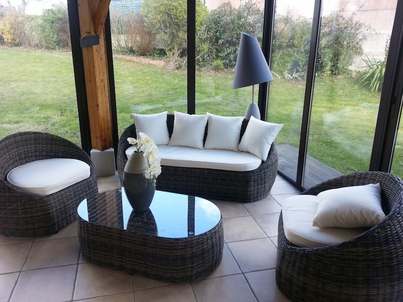 Salon, de, jardin, en, rotin, tressée, Maroc, France 