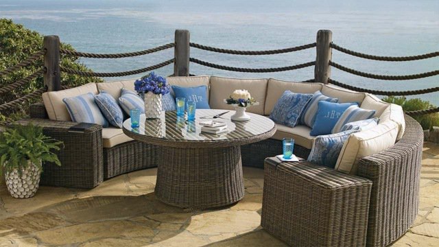 Salon, de, jardin, en, rotin, tressée 