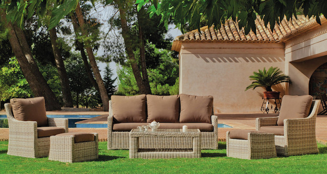 Salon, de, jardin, en, rotin, tressée 
