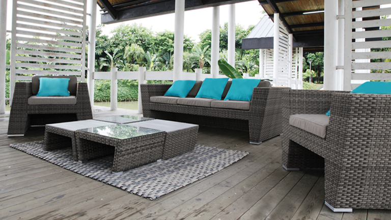 Salon, de, jardin, en, rotin, tressée 